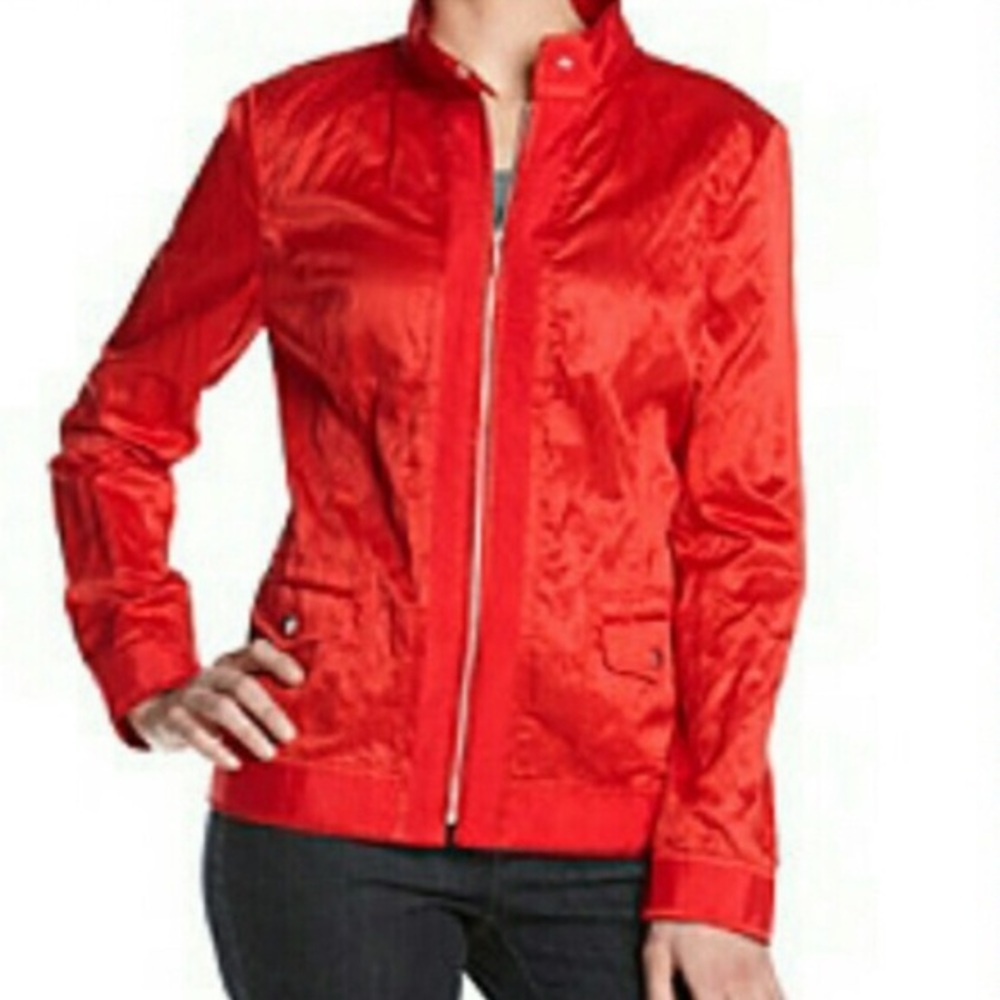 Red Zip Up Crinkle Jacket
